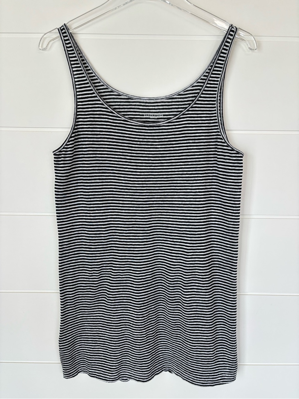 Eileen Fisher Black & White Striped Scoop Tank Linen Women's Size Medium